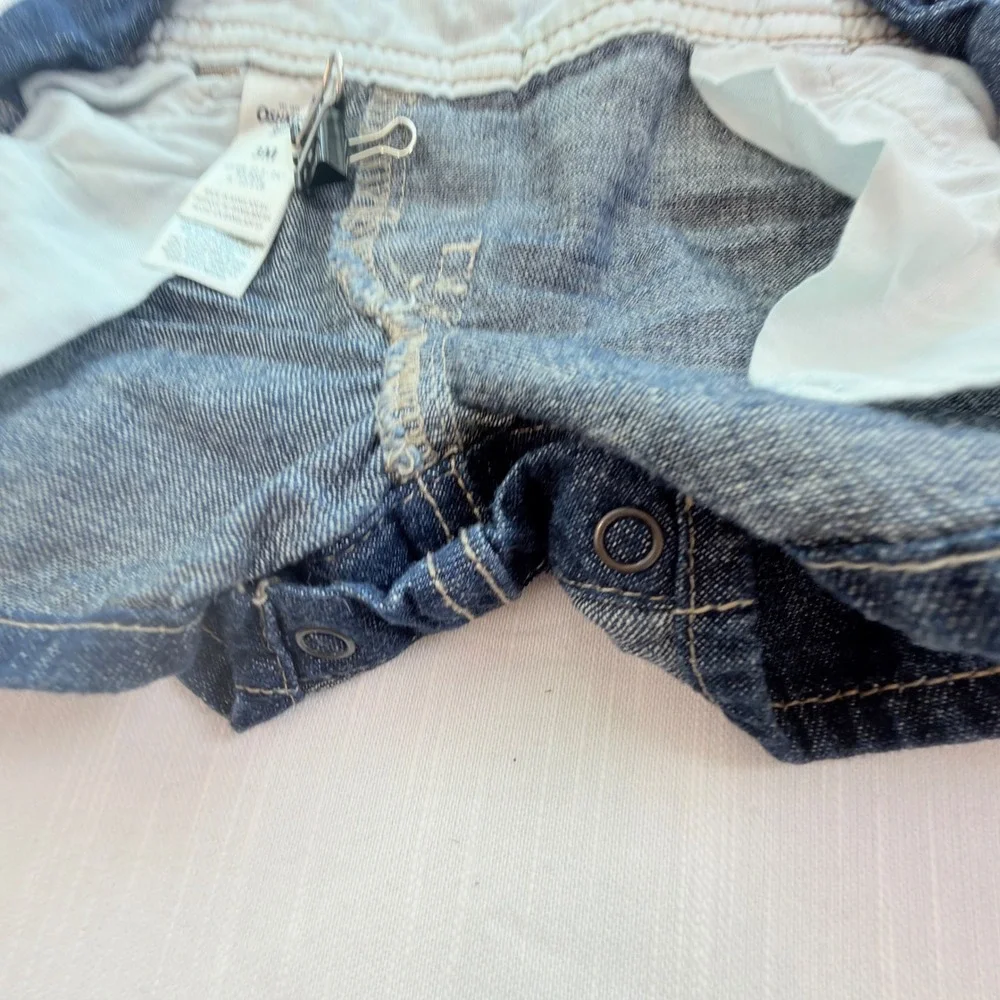 OshKosh B'gosh Denim Shortalls Baby 3M Dark Wash Excellent Vestbak Overalls